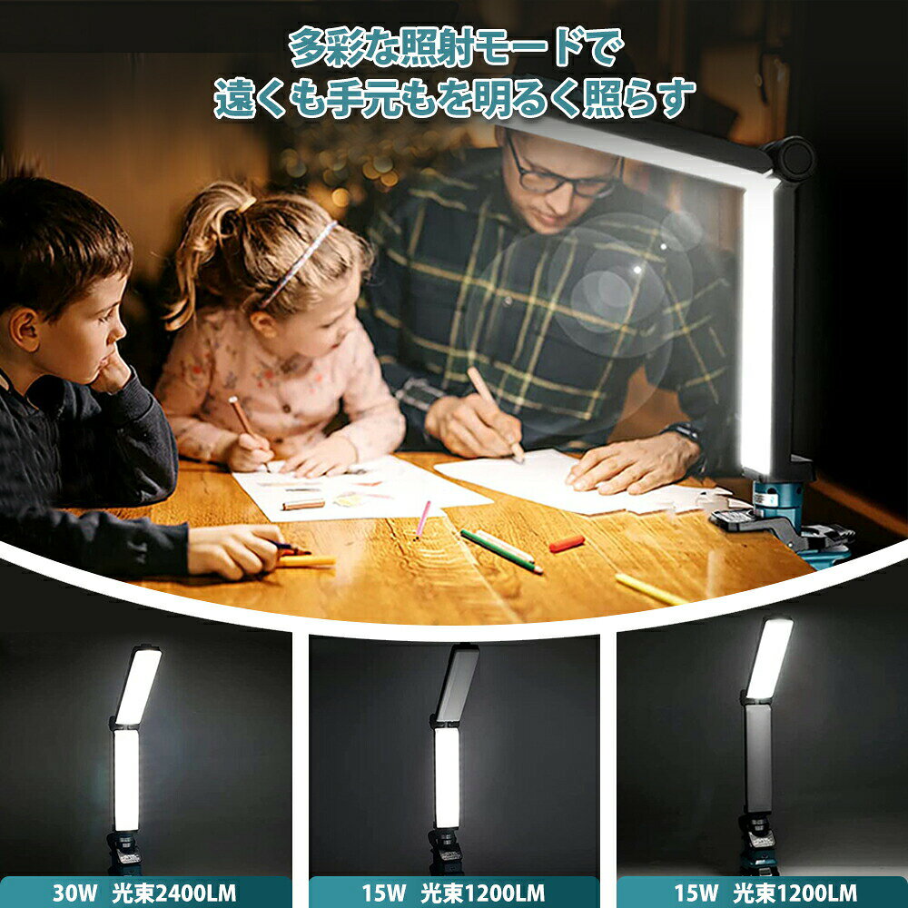 【大人気】充電式LEDワークライト純正マキタ18vバッテリ対応クリップオンマキタライト 作業灯 30W 2400LM 高輝度 270°折り畳み可能 ライトヘッドは330°左右回転可能 アウトドア キャンプ 夜間工事 車の修理 非常用 防災 停電対応 地震対策 (本体のみ) rotosu55-10003787 rotosu55 サンプル画像3