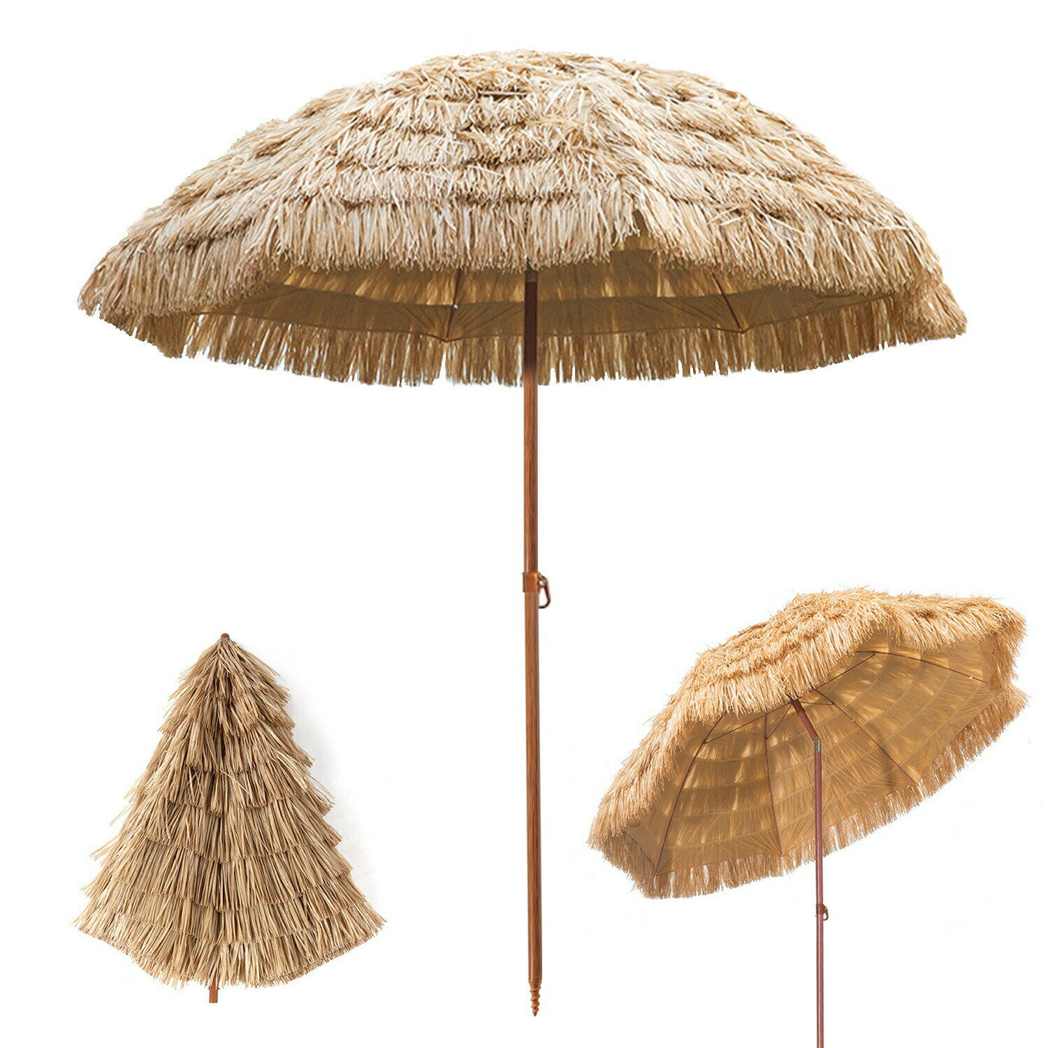 パラソル ストロー円形 ハワイアンスタイル ガーデンパラソル 大型陽傘 サンシェード UV50+ 撥水 日焼..