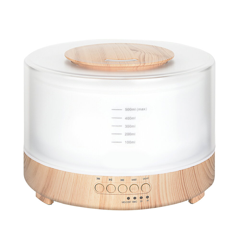【1台4役】加湿器 卓上 超音波式 500ML 大容量 アロマ加湿器 アロマディフューザー ミスト量調節可 タイマー機能付 ナイトライド 明るさ調節可 ホワイトノイズマシン 9種類癒しサウンド 空焚き防止 上部給水 乾燥対策 部屋 オフィス PSE認証済 木目調 MUSON Smile1