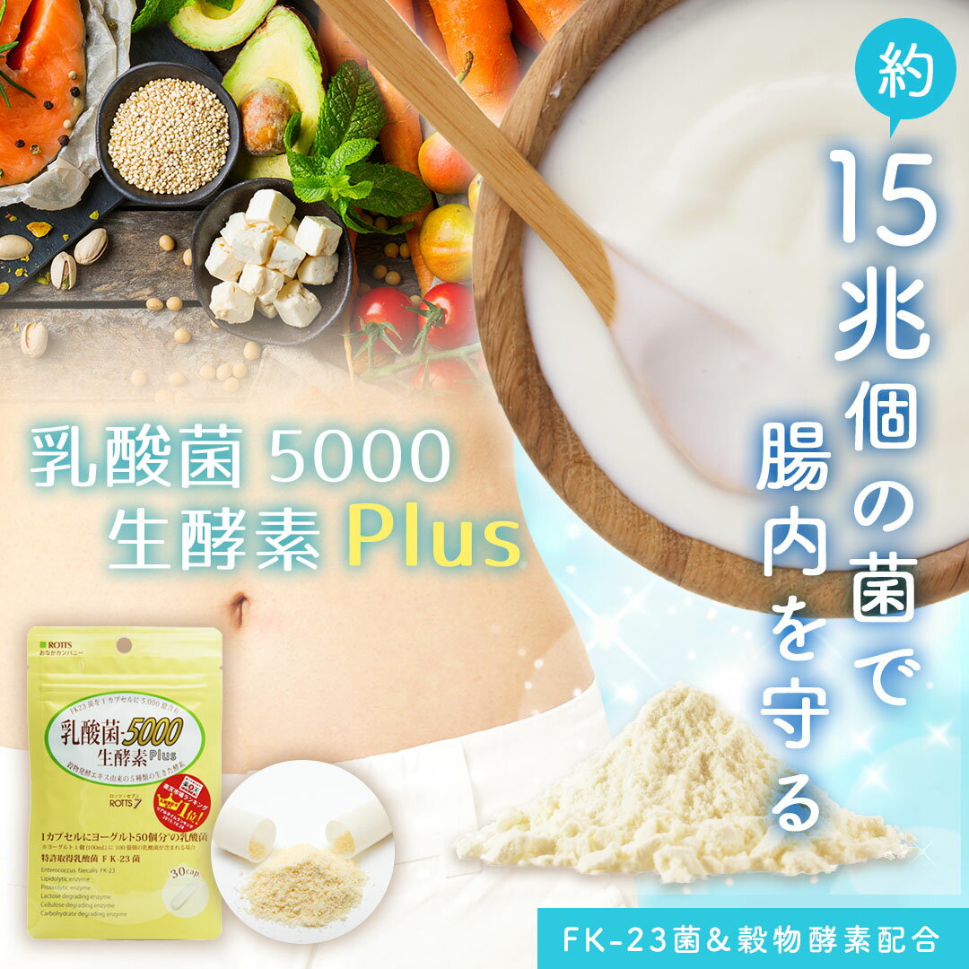 【SALE20％OFF】【2個セット】乳酸菌5000 生酵素Plus (30カプセル入×2個)あなたの善玉菌を増やす 乳酸菌&生酵素 サプリ スッキリ ダイエット 1袋に15兆個の乳酸菌（FK-23 FK23 ニチニチ） 消化酵素 菌活 【ROTTS／ロッツ公式】 2