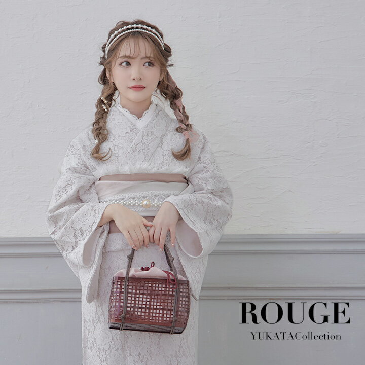 送料無料 あす楽【浴衣3点セット】白地レース浴衣 ホワイト レース 可愛い レディース 浴衣 [OBI-hira-100-ok-6-PBExW/GETA-02-...