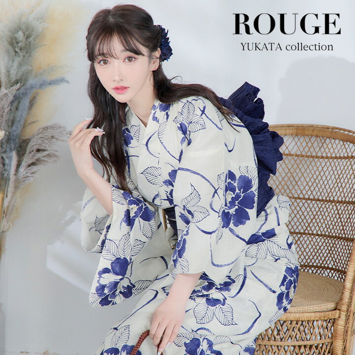 送料無料 【あす楽】【浴衣3点セット】水彩椿の綺麗系浴衣 レディース 浴衣 ブルー 青 椿柄 花柄 [OBI-siwa-200-kj-12-DKBL/GETA-...