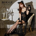 送料無料 あす楽 【7点SET】キャット 猫 ねこ ネコ コスプレセット 猫耳 レディース レース セットアップ 2ピース ショートパンツ セクシー アニマル 動物 コスプレ イベント パーティー コンパニオン ハロウィン ブラック 【ROUGE | ルージュ】HW112YNdzw-24MY