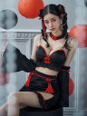 送料無料 あす楽 【5点SET】チャイナ チャイナドレス ハロウィン チャイナ服 タイトスカート キャミソール セクシー 肌見せ シースルー 中華 コスプレセット ハロウィンコスプレ レディース ブラック レッド 【ROUGE | ルージュ】HW183SBdzc-24YO