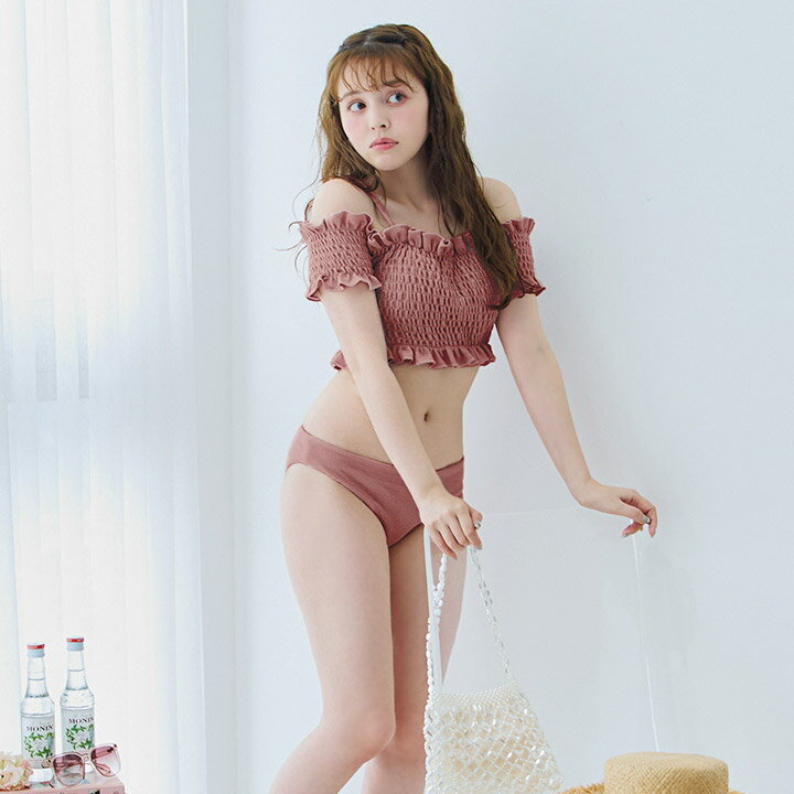 送料無料 【予約 / 7月上旬発送予定】【ビキニ】【水着】シャーリングオフショルビキニ 2点セット [YMT] ビキニ 水着 みずぎ レディース 体型カバー 大きい 小さい s m l 【ROUGE | ルージュ】 M283dzc-P-25NNのサムネイル