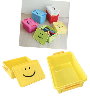 新登場!【スマイルボックス Mサイズ 】楽しく遊んだあとはおかたづけ*にっこり笑顔がかわいいフタ付き収納!持ち手になっているから、片手で持ち運びもラクラク!スタッキング可能子供部屋片付けBOX【smtb-td】【出産祝い内祝い】【RCP】