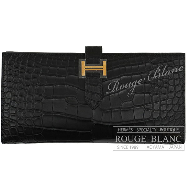 【エルメス/ベアンスフレ/クロコ/財布/HERMES/新品/ノアール/ノワール】エルメス ベアンスフレ 黒 ブラック クロコダイル アリゲーター マット ゴール...