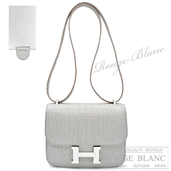 【エルメス/コンスタンス/HERMES/新品】エルメス　コンスタンスミニ　ミラー/ミロワール　パールグレー　クロコダイル　アリゲーターマット　シルバー金具【新品】HERMES Constance mini Miroir Gris perle Crocodile Alligator Mat Silver Buckle【NEW】のサムネイル