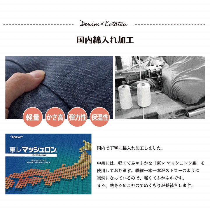 【MAX1500円OFFクーポン】こたつ掛け布団 こたつ布団 190×190cm 正方形 国産 デニム 日本製 洗える 手洗い カイハラデニム フランネル キルト コンパクト コタツ布団 保温 節電 省エネ おしゃれ 無地 北欧 モダン インダストリアル 男前 ネイビー ブルー カーキ グリーン [3]