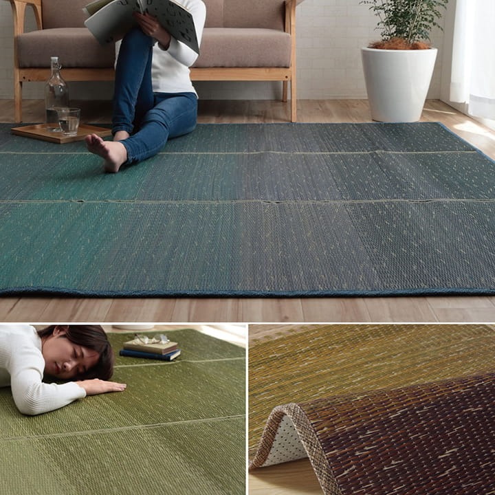 【クーポン配布中】い草ラグ カーペット 126×190cm 小林製薬 制菌 抗菌 防臭 消臭 KOBA-GUARD コバガード 滑り止め 不織布 夏 グラデーション 持続性抗菌剤 暑さ対策 空気浄化 吸湿 調湿 ブルー ブラウン オレンジ ござ おしゃれ モダン インテリア 和風 軽い