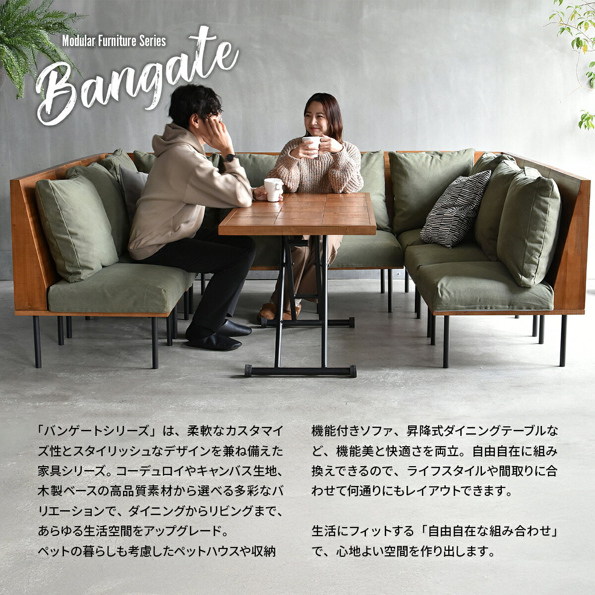 【クーポン配布中】交換用カバー BANGATE 交換用 背と座 クッションカバー 交換用カバー ソファカバー 洗濯可能 コーデュロイ ブラウン ベージュ グリーン エイジング加工 ビンテージ加工 [2]