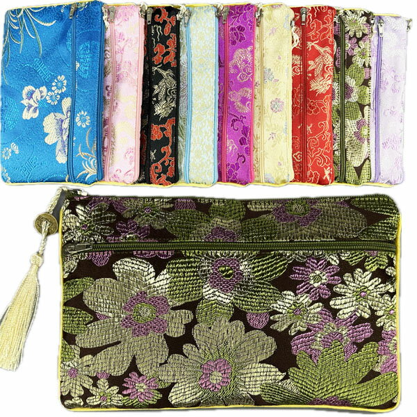 サテン長角Wファスナーポーチ 【KP】ネコポス便なら【送料無料】｜サテン,ポーチ,中国,中華街,レトロ,..