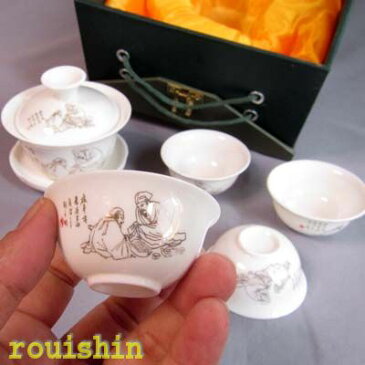 化粧箱付き蓋碗、小杯、茶具セット「來茶当酒」【中国茶器】 rouishin1203