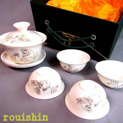 化粧箱付き蓋碗、小杯、茶具セット「來茶当酒」【中国茶器】 rouishin1203