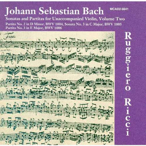  Bach: Sonatas and Paritas for Unaccompanied Violin, Volume Two - Johann Sebastian Bach; Ruggiero Ricci (MCA Classics) 008812984129