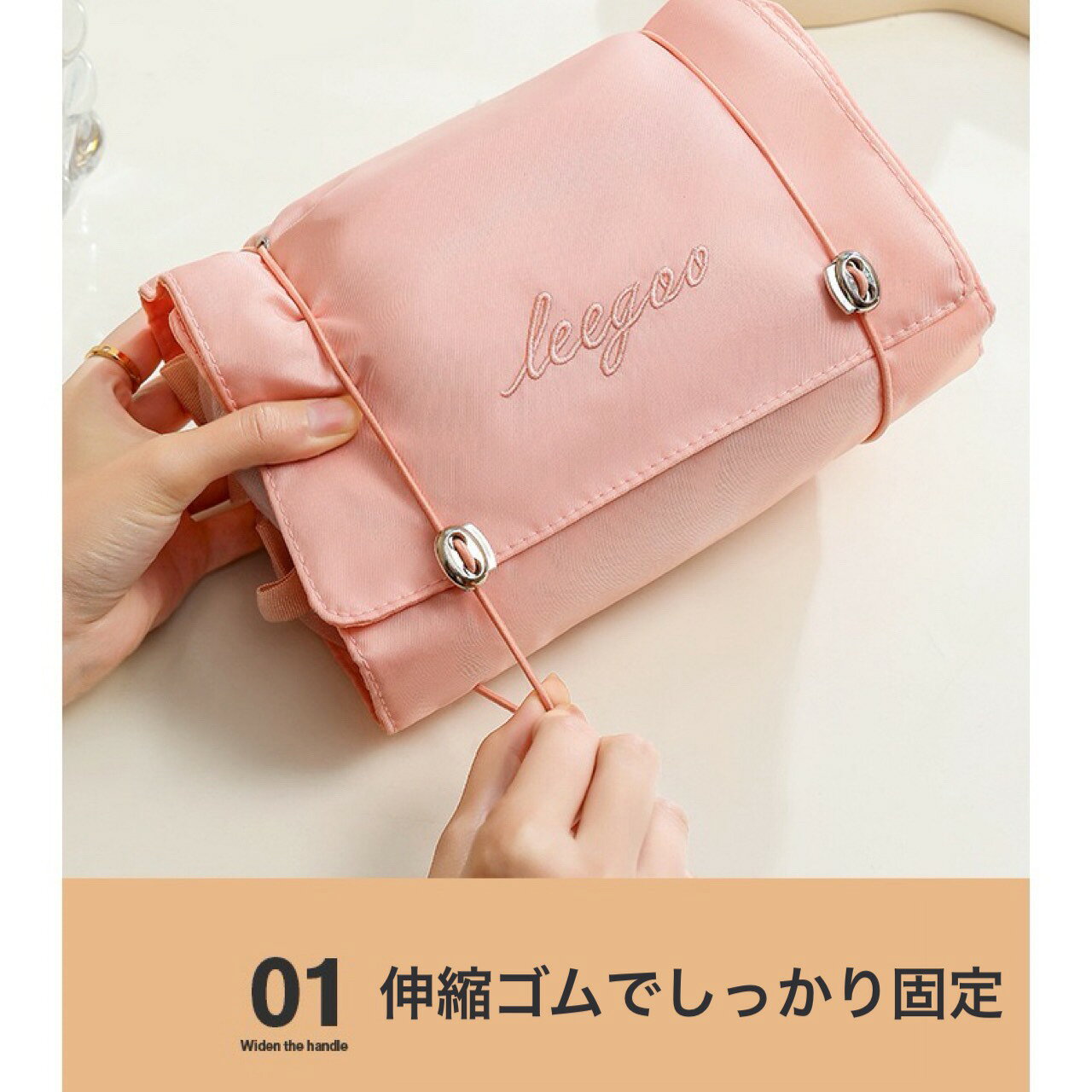 【ポイント5倍 お買い物マラソン 】吊り下げポーチ メイクポーチ 化粧ポーチ 旅行用 トラベルポーチ 4in1 大容量 折りたたみ式 コンパクト収納 縦型 マジックテープ式 多機能ポーチ 2WAY 持ち運び便利 かわいい レディース メンズ兼用 roundsheep-10000520 Round Sheep サンプル画像3