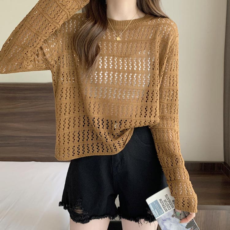 サマーニット ニットブラウス レディース 長袖 重ね着 透け感 春夏秋 キャミソール付き 2点セット ニットプルオーバー トップス ニット プルオーバー ニットトップス おしゃれ カジュアル 大きいサイズ 無地 シンプル 可愛い 送料無料