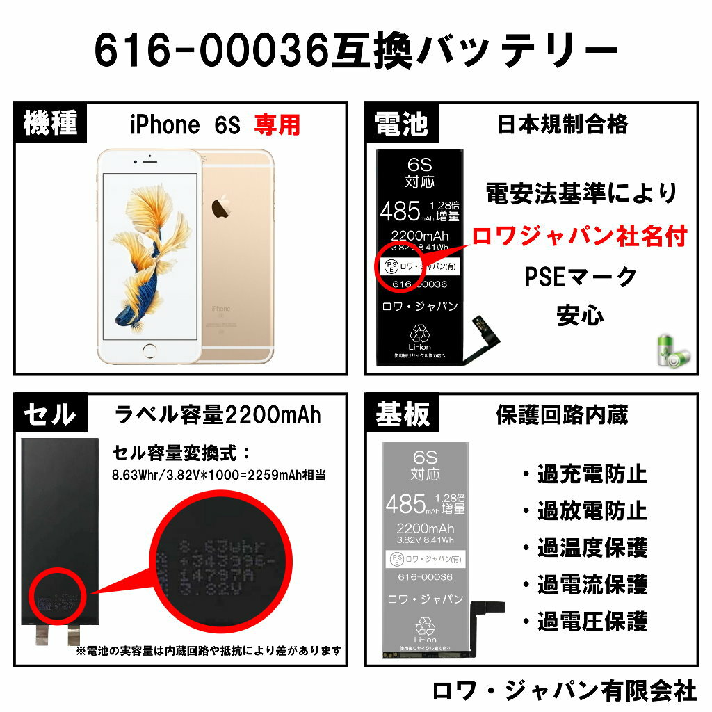 【大容量・PSE認証済み】iphone6s / iphone 6s バッテリー 交換 高品質 交換 PDF説明書 工具付き 国内市場向け 交換用電池パック アップル 自分で交換しましょう