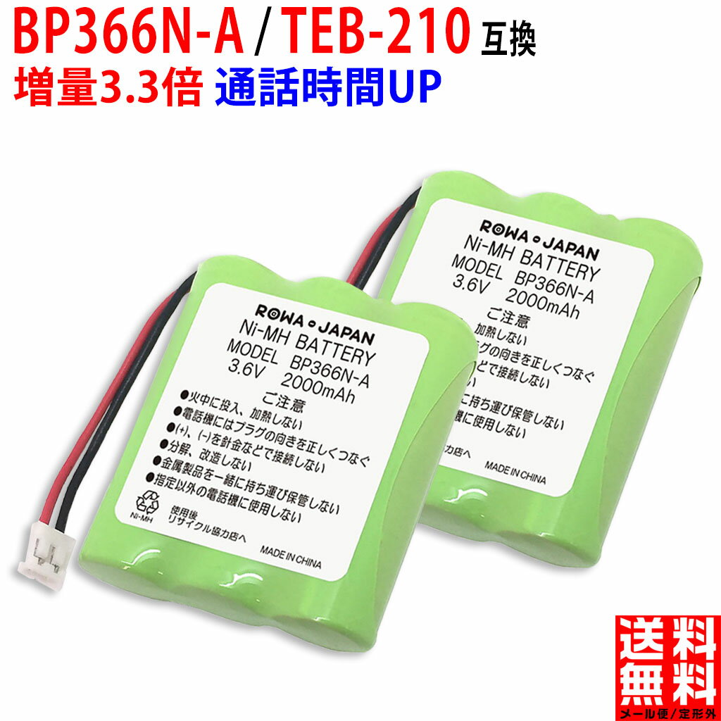 【2個セット】SAXA対応 サクサ対応 BP366N-A コードレス子機用 互換充電池 ニッケル水素電池