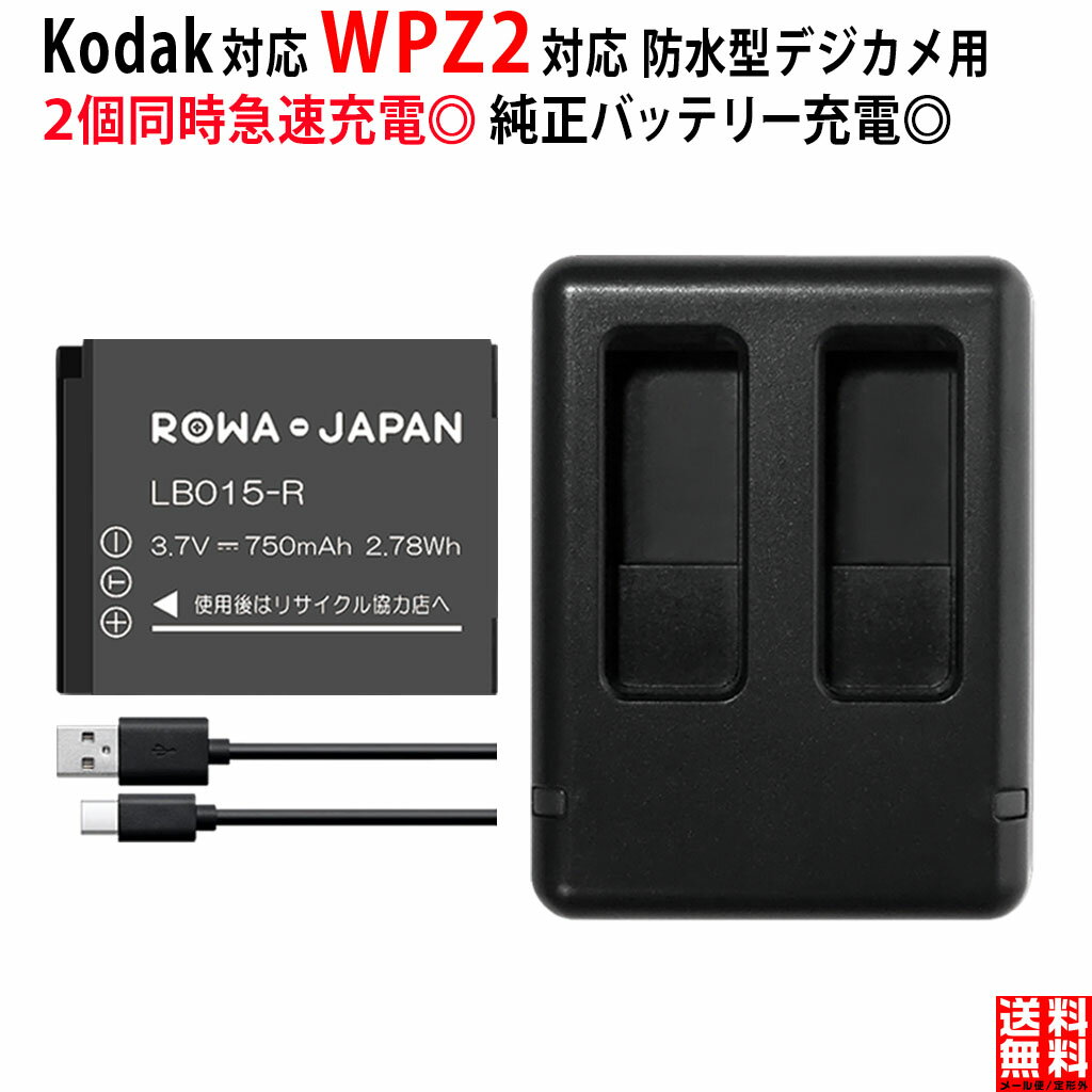 コダック対応 LB-015 互換 バッテリー 2個 と 互換 USB 充電器 セット 2個同時充電 スポーツカメラ PIXPRO WPZ2 対応