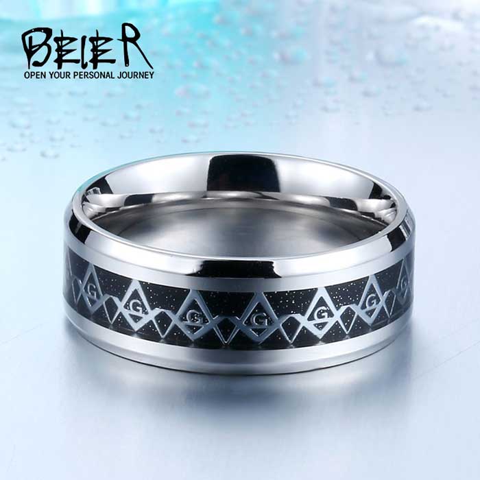 【送料無料】 フリーメイソンデザインリング スタイリッシュ 三色展開 星 五芒星 ゴールド シルバー ブラック 高品質316Lサージカルステンレスリング 金属アレルギー対応