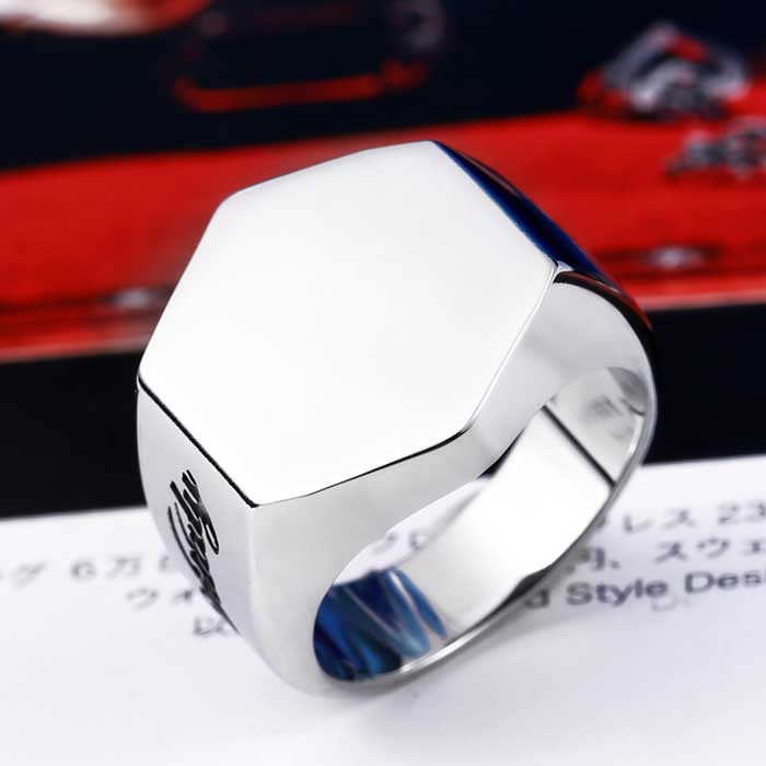 【送料無料】 リング 指輪 メンズ ステンレス スタイリッシュ ヘキサゴン シンプル 六角形 刻印 パンク プレゼント ギフト 男 男性 ロック V系 316Lサージカルステンレス