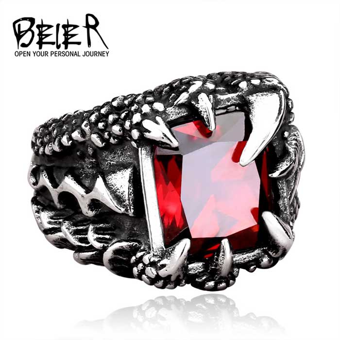 【送料無料】 リング 指輪 メンズ ステンレス スクエア ストーン キュービックジルコニア CZ サージカルステンレス モンスター 手 パンク ユニーク アクセサリー