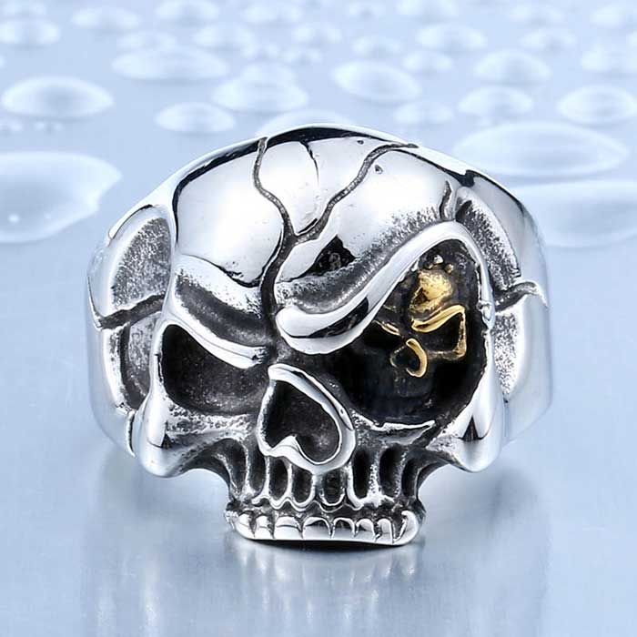 【送料無料】 リング 指輪 メンズ ステンレス ビッグアイ・スカルリング サージカルステンレス 大きい 目 スカル 髑髏 片目 立体 ユニーク アクセサリー プレゼント 3