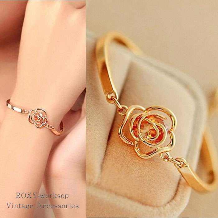 【送料無料】 ローズ ブレスレット バングル バラ 薔薇 花 フラワー プレゼント ギフト ガーリー 可愛い スチームパンク パーティ 結婚式 披露宴 お呼ばれ クリスマス