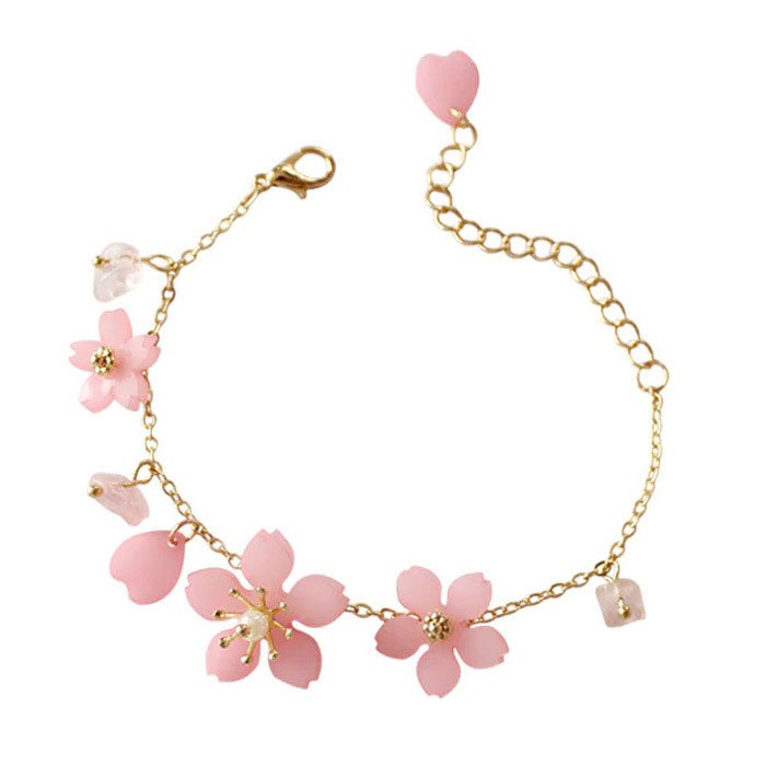 【送料無料】 桜 ブレスレット ローズクォーツ バングル 花 フラワー チェーン サクラ さくら ゴールド ピンク プレゼント ギフト ガーリー 可愛い チェリ...