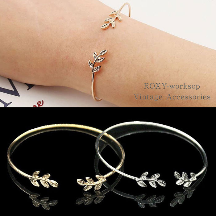 【送料無料】 バングル リーフ 葉 葉っぱ ブレスレット レディース ゴールド シルバー プレゼント ギフト ガーリー 可愛い スチームパンク お呼ばれ 披露宴...