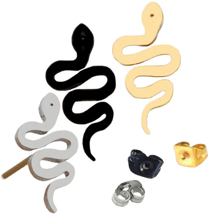 【送料無料】 ヘビ ピアス シンプル スネーク ペアピアス カワイイ 蛇 素朴 真鍮 シルバー ゴールド ハロウィン イベント パーティ アクセサリー ポップ レディース 可愛いの商品画像 3