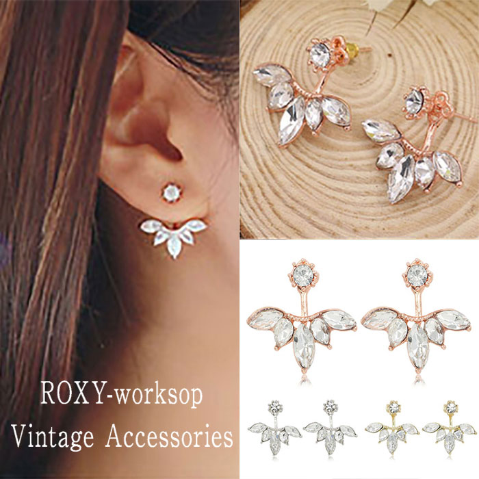 【送料無料】 花 ピアス フラワー ラインストーン ストーン 植物 可愛い ビンテージ アクセサリー 大人 ガーリー シルバー ゴールド パーティ 結婚式 披露宴 お呼ばれ