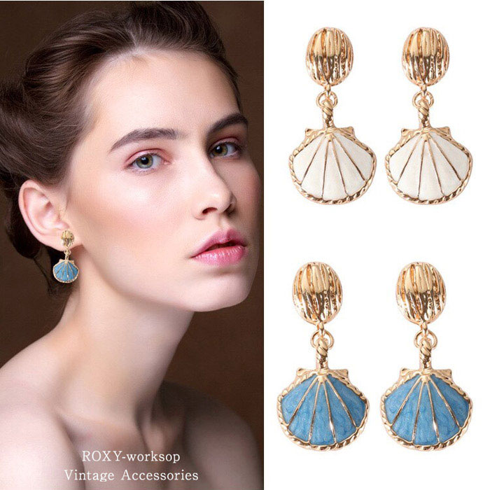 【送料無料】 ピアス シェル 貝 マリン ロマンチック 樹脂 カラフル マーメイド ホワイト ブルー パール ドロップ シンプル かわいい ユニーク ジュエリー 大人 可愛い