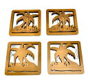 【訳アリSALE品・メール便送料無料】ハワイアンコースター/ヤシの木柄×4枚セット