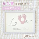 【命名書】　Loveデザイン　足形アート 3枚セット　名入れ　お誕生日ポスター　シンプル　足形　ベビー　記念　Happy Birthday　男の子　女の子　メモリアル　生年月日　お七夜　出産　赤ちゃん　新生児　出産祝い　贈り物　おしゃれ