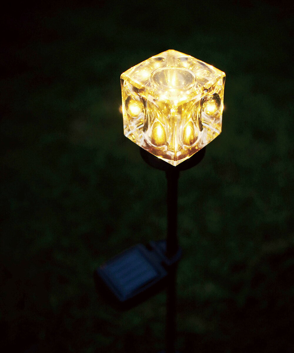 ガーデンライト キューブスティック 2個セット ソーラー ソーラー充電 屋外 LED キシマ | キューブガラス ソーラーガーデンライト ガーデン ライト LEDライト ガーデニング 防水 明るい おしゃれ 太陽光発電 ソーラー充電式 夜間自動点灯 外灯 屋外用 照明 玄関 防犯 防災