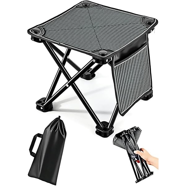 アウトドアチェア 折り畳み 【組立不要 1秒瞬間開閉 】 550g軽量 耐荷重180kg 収納バッグ付き 持ち運び楽 花火大会/お花見/楓葉花見/運動会/釣り適用 大人子供兼用 展開サイズ：28*28*24cm 色：ブラック＆グレーストライプ