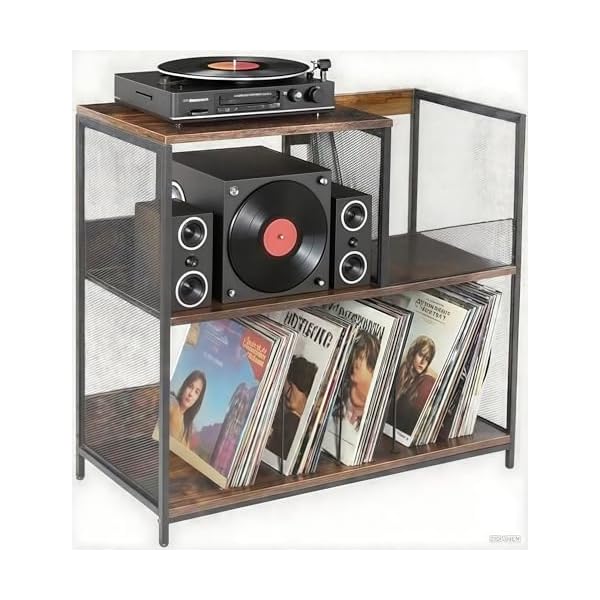 レコードプレーヤースタンド 3段 レコードラック レコードプレーヤーテーブル 大容量収納 レコード300..