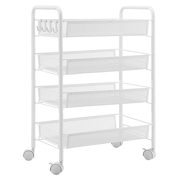 キッチンワゴン キャスター付き 4段 収納ラック 隙間収納 スチールラック 360°移動可 小物収納 キャスター付きワゴン メタルラック キッチンラック 組み立て簡単 収納カート バスケットラック メッシュタイプ 収納棚
