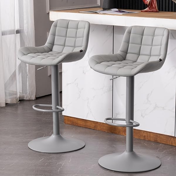カウンターチェア 2脚セット 昇降式 バーチェア PUレザー 背もたれ付きカウンター椅子 高さ調節可能 360度回転 ハイスツール朝食 喫茶店 キッチン 居酒屋 カフェ バー おしゃれ キッチン 5年 グレー