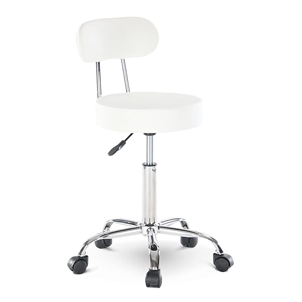 丸椅子 背もたれ付き カウンターチェア キャスター付き 昇降式 スツール 座り心地がいい 高さ調整 椅子 360°回転 診察椅子 キッチン 台所仕事 チェア ホワイト