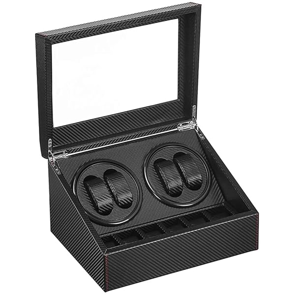 ワインディングマシーン（4本巻き+6本収納） ウォッチワインダー 自動巻き時計ワインディングマシーン 日本製 マブチモーター 設計 高級 腕時計自動巻き上げ機 収納ケース 男女の腕時計は全部使えます 2023年アップグレード (レザー 炭素繊維-10