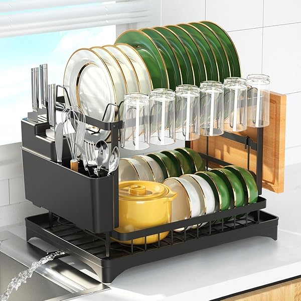 水切りラック 食器 水切りかご 2段式 横置き 食器乾燥ラック 自動排水 錆びない 大容量 キッチン収納 ..