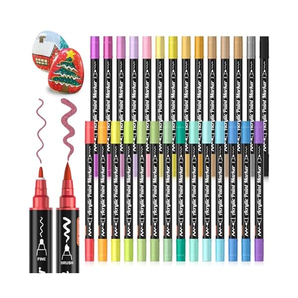 アクリルマーカー メタリックカラーペン ブラシ・細字ペン先 ツインペン 28色セット きらきら グリッター アクリルペン 水性 ペイントマーカー 防水 速乾 耐...