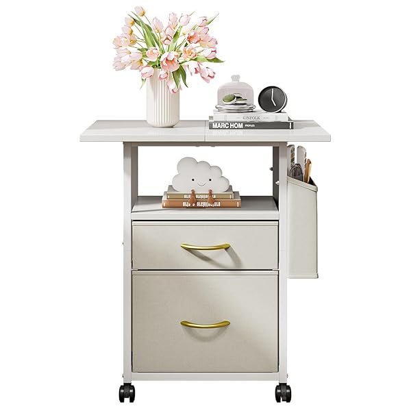 サイドテーブル キャスター付き キャスター付き デスクサイドワゴン 引き出し付き サイドワゴン ミニテーブル ベッドテーブル ナイトテーブル コーヒーテーブル 木目調 棚付き おしゃれ 収納棚 幅60×奥行38×高さ70cm ホワイト