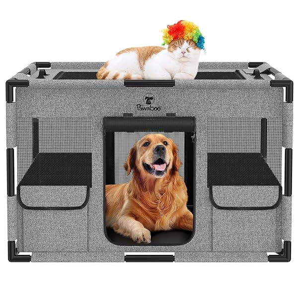ペットサークル 折りたたみ 犬 ケージ メッシュ 扉付き 小型犬さーくる 屋根付き 室内 組立簡単 長方形 キャットサークル ペットフェンス 犬 屋外サークル ファスナー式 出入り便利 うさぎ ケージ 引き裂けにくい 防水 グレー＋ブラック Lサイズ