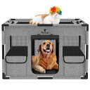 ペットサークル 折りたたみ 犬 ケージ メッシュ 扉付き 小型犬さーくる 屋根付き 室内 組立簡単 長方形 キャットサークル ペットフェンス 犬 屋外サークル ファスナー式 出入り便利 うさぎ ケージ 引き裂けにくい 防水 グレー+ブラック Lサイズ