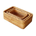 収納かご バスケット 藤箱 手織り パンかご オシャレ 天然ブドウの木 卓上収納 雑貨 お菓子 野菜 果物入り エコ (S-セット)