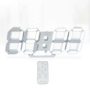 デジタル時計 LED 壁掛け 3D LED CLOCK 置き時計 明るさ自動感応 目覚まし時計 10インチリモコン付きナイトランプ年/月/日温度表示白色のキッチン時計(ACアダプター付属無し)